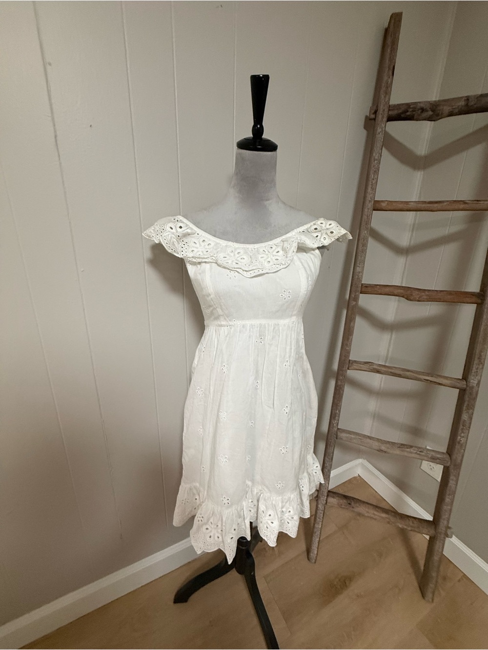 LOFT White One-Shoulder Eyelet Dress